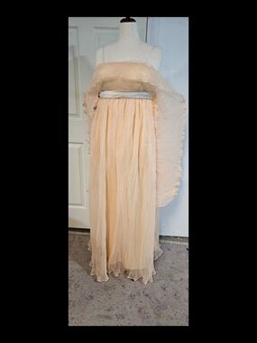 Flowy Pleated Maxi Dress in Light Peach